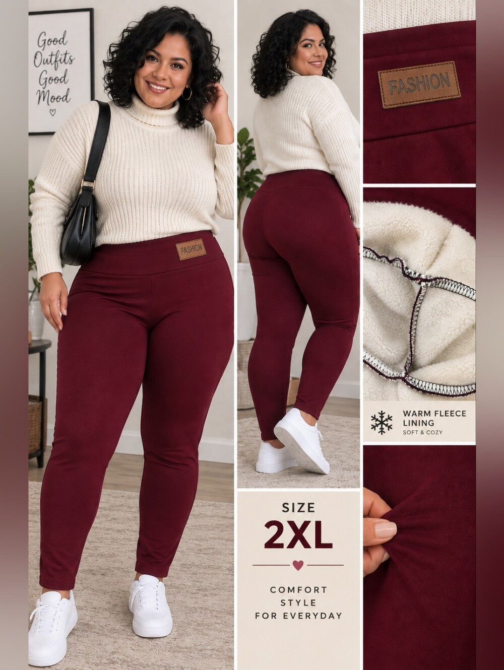 Fashion Women’s Fleece-Lined Leggings – Size 2XL